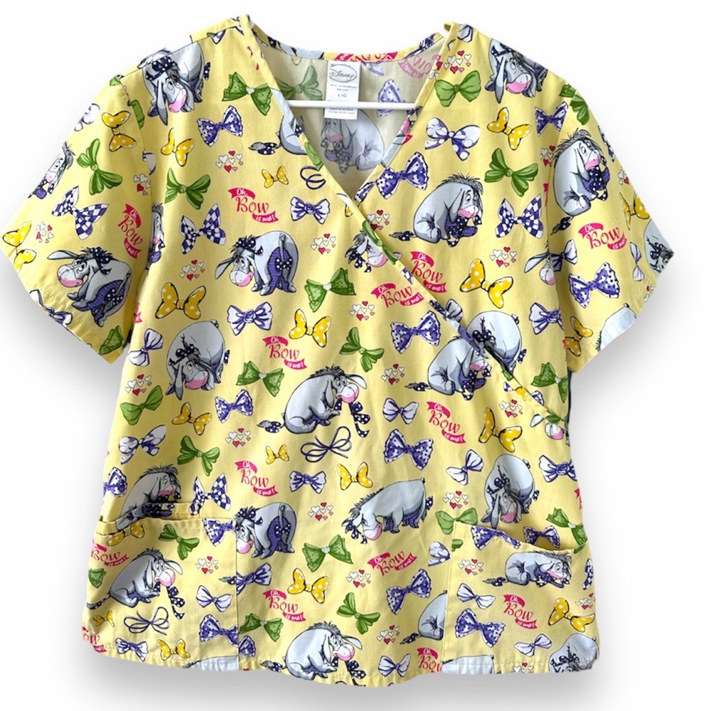 Disney Winnie The Pooh Eeyore Oh Bow Is Me Scrub Top Yellow Size Large